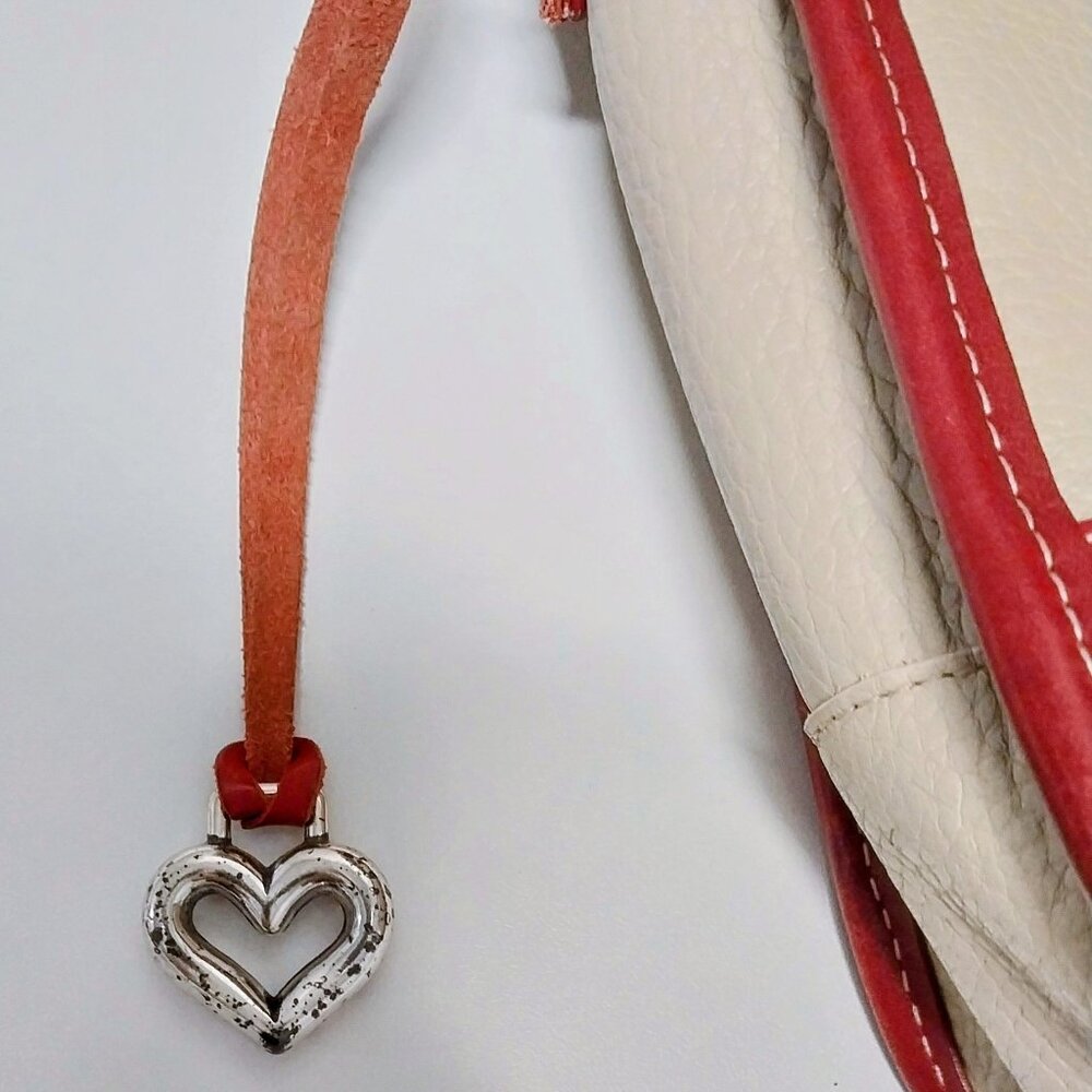 BRIGHTON VINTAGE CREAM/RED LEATHER BUCKET BAG PURSE MEDIUM EUC WITH AIRPOD HOLDE - Picture 8 of 14